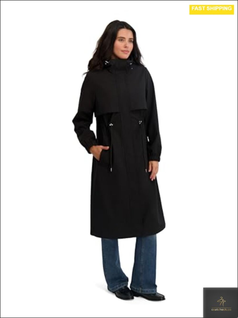 Softshell Trench Coat - Water-Resistant Rain Jacket with Detachable Hood